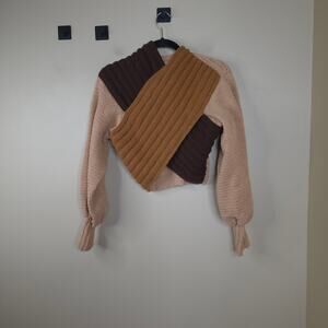 Elexiay Hand Crochet Cropped Knit Amelia Sweater in Brown XS